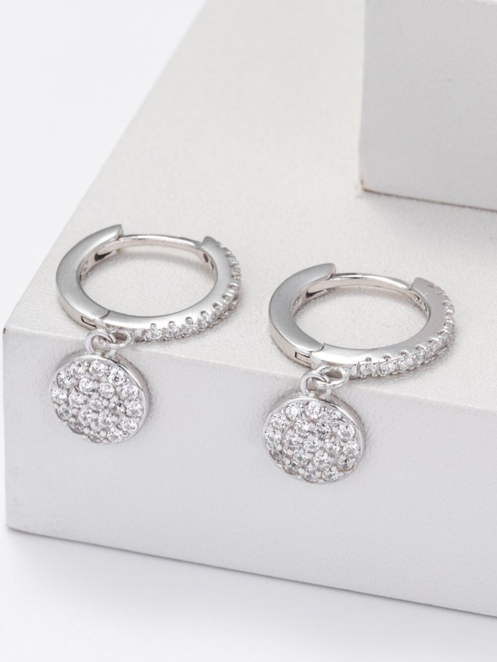 Sterling Silver Crystal Drop Earrings - White Gold Plated - Picture 6 of 11